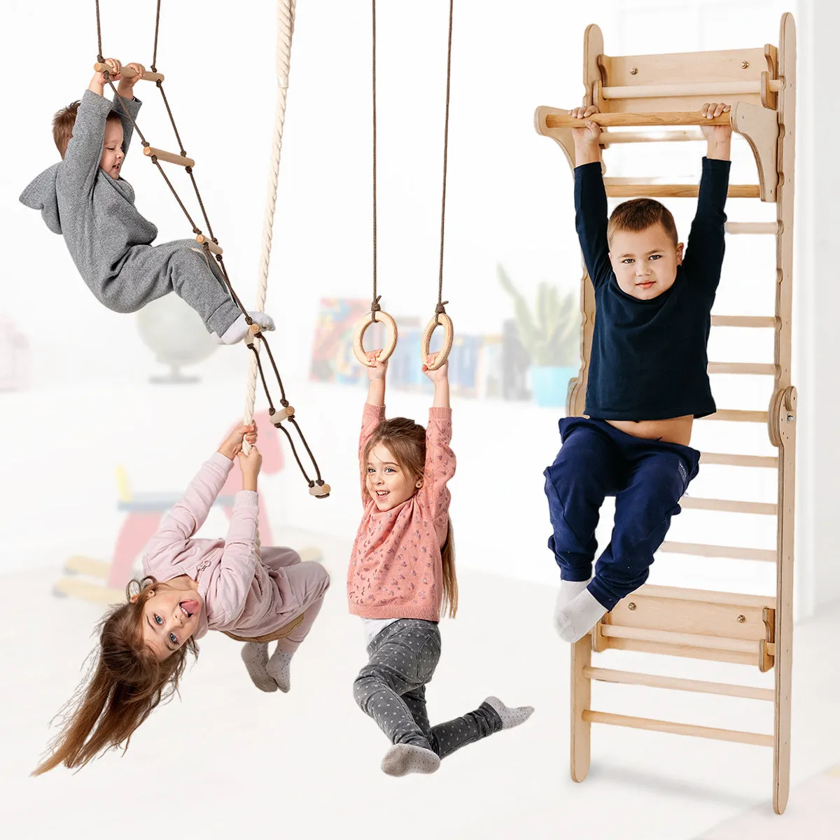 2in1 Wooden Swedish Wall / Climbing Ladder for Children   Swing Set