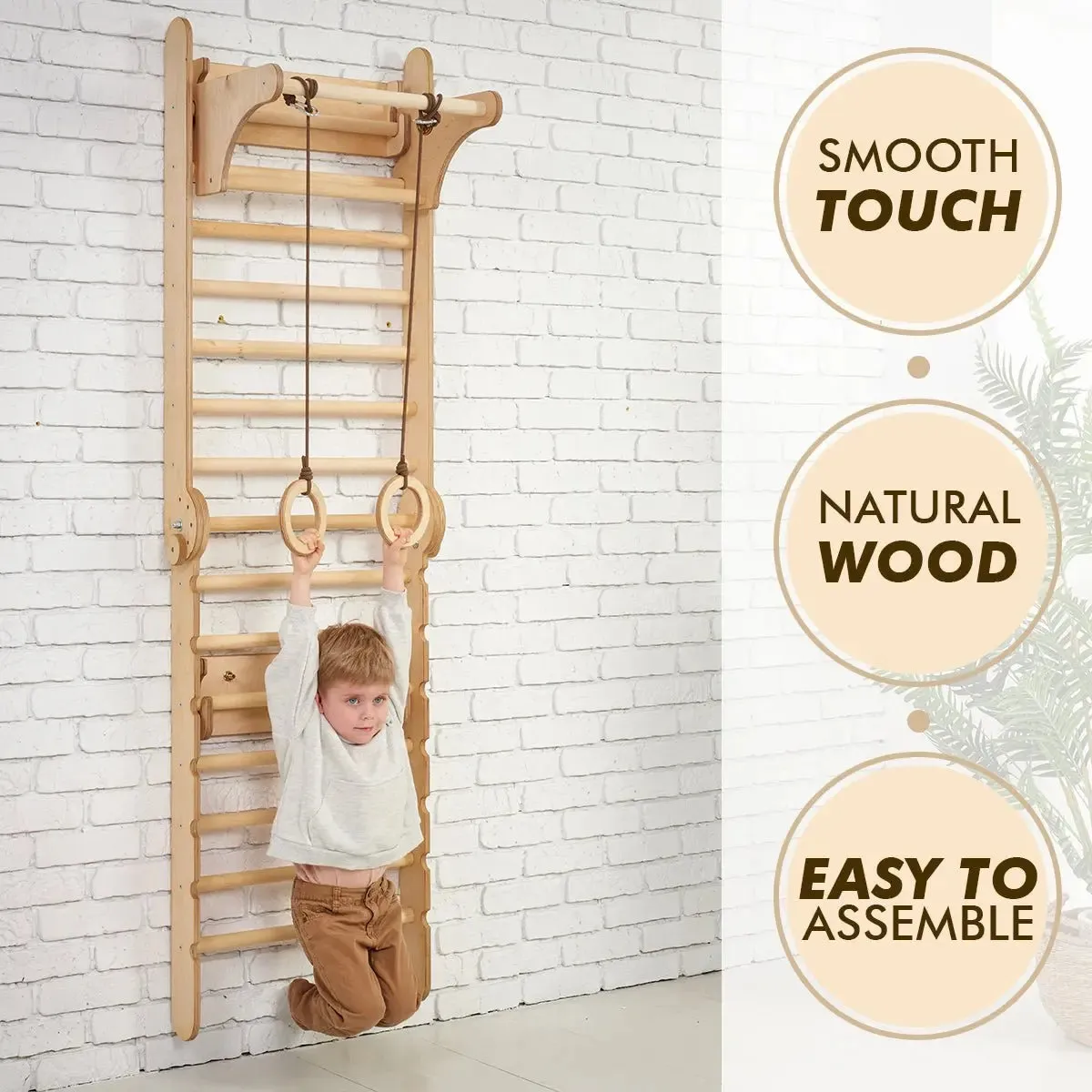 4in1 Wooden Swedish Wall / Climbing ladder for Children   Swing Set   Slide Board   Art Add-on