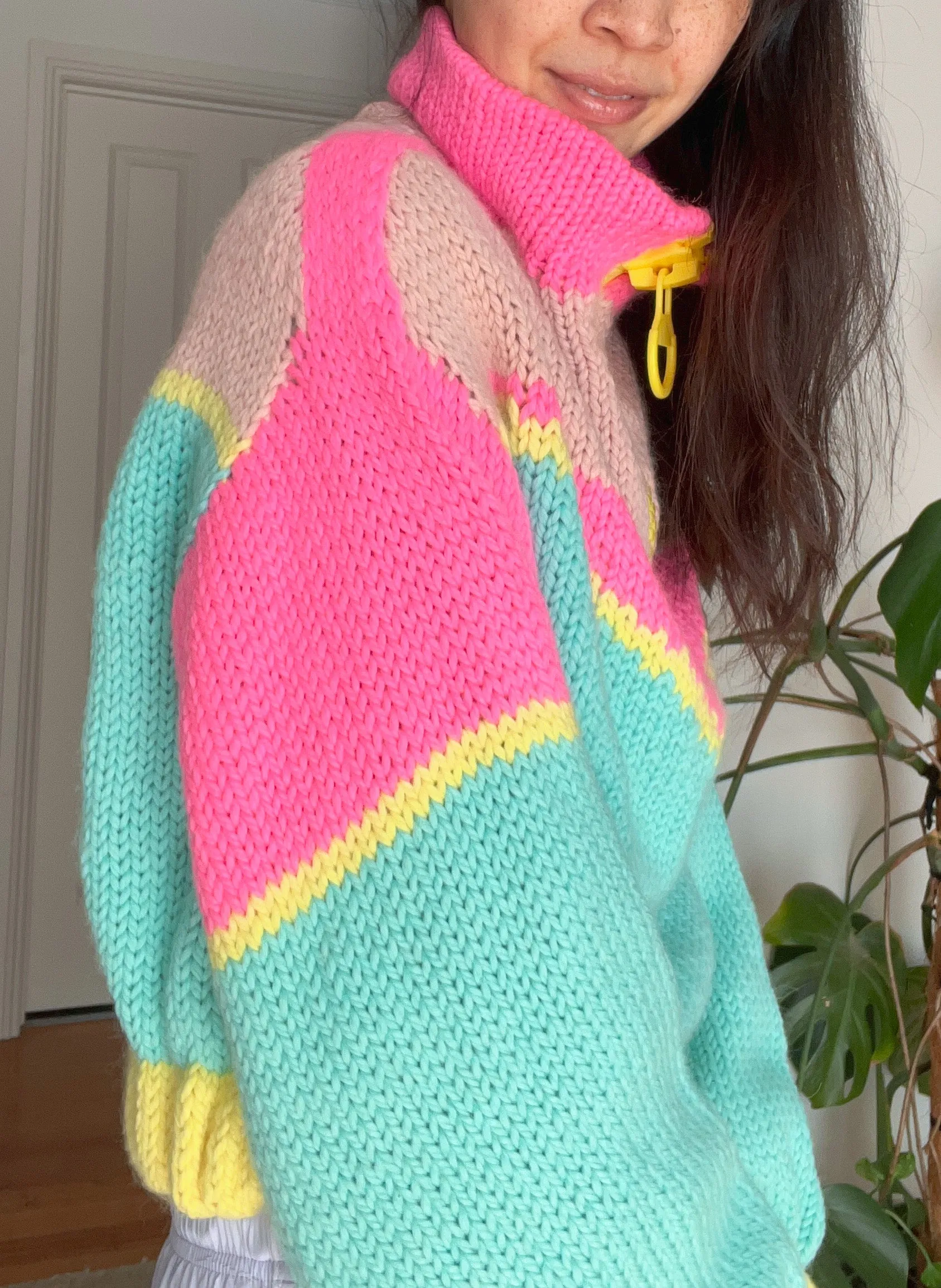 Colour Blockade Knit Up Zip Up Knitting Pattern