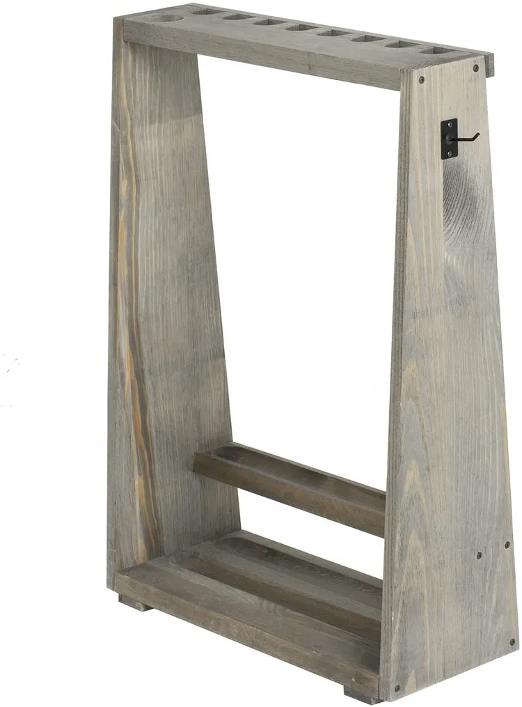 Freestanding Billiards Storage Rack, Gray Wood Floor Standing Pool Cue Holder, Ball Storage, Triangle Rack Hanging Hook