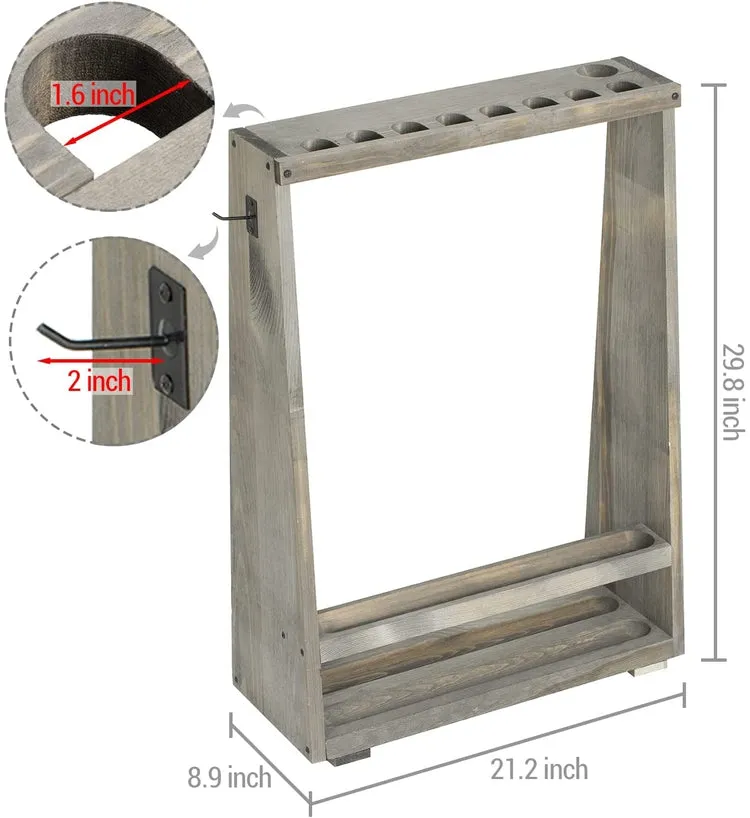Freestanding Billiards Storage Rack, Gray Wood Floor Standing Pool Cue Holder, Ball Storage, Triangle Rack Hanging Hook