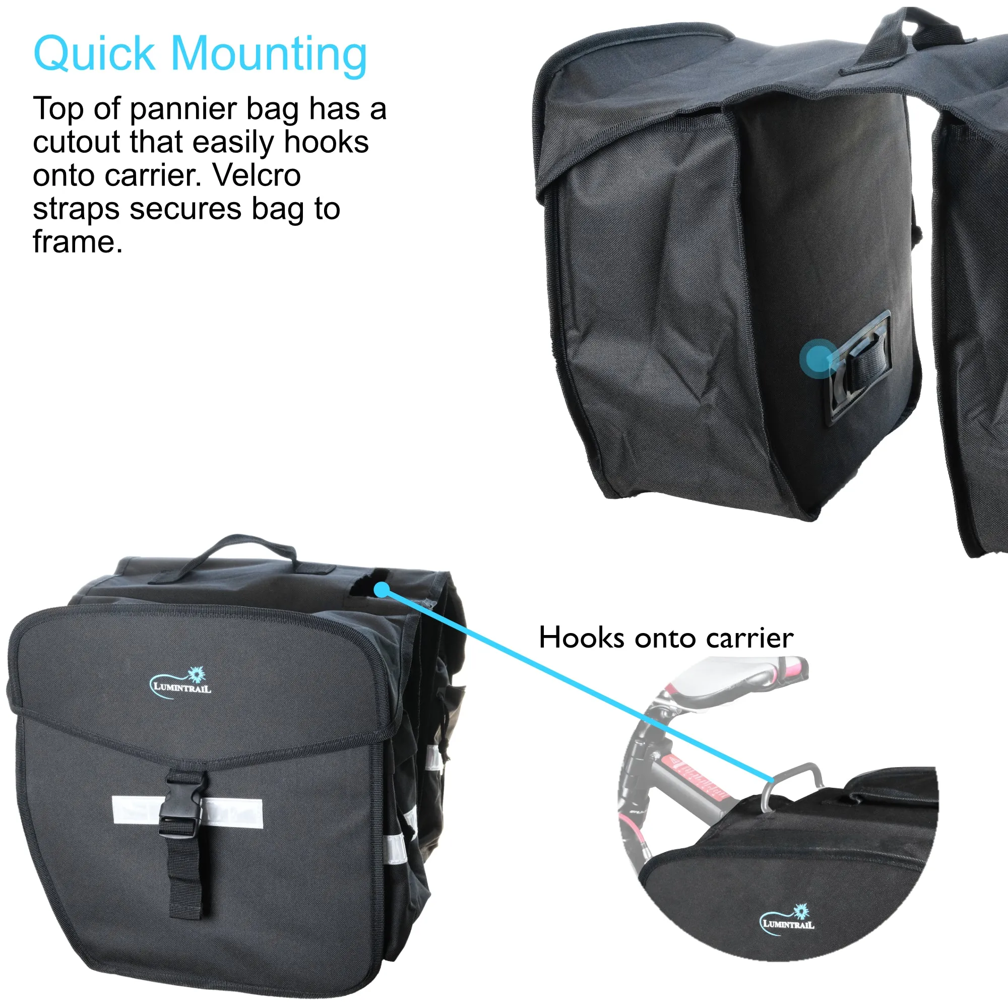 Lumintrail Double Pannier Bike Bags 36L Bag Capacity for Rear Bicycle Rack