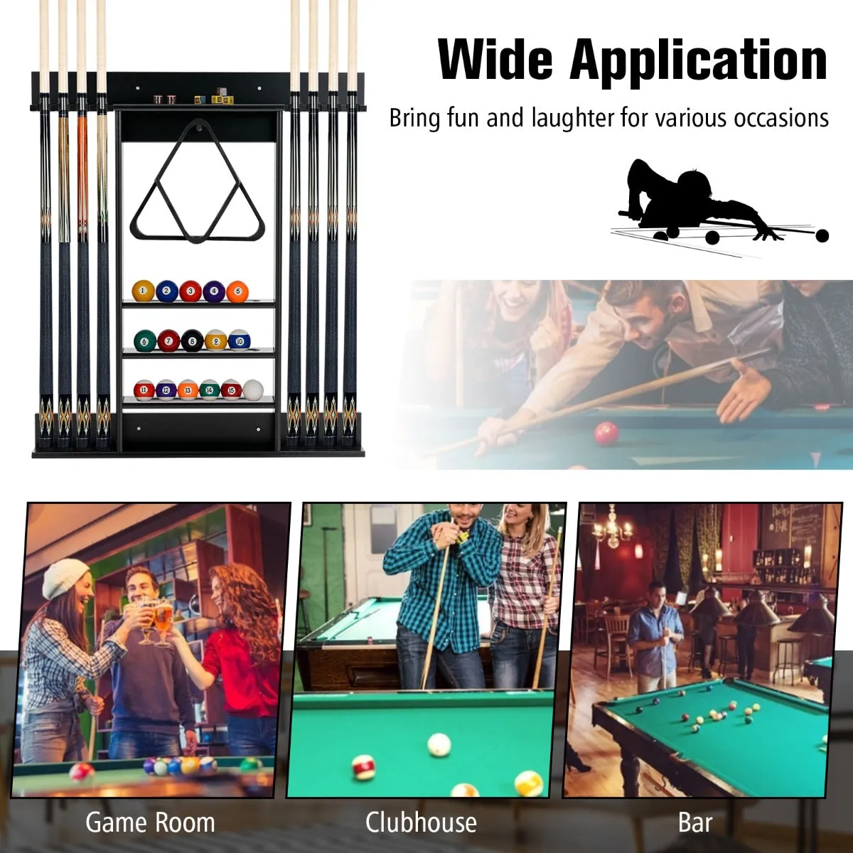 NNECW Wall Mounted Billiard Stick Holder for Club/Bar-Black