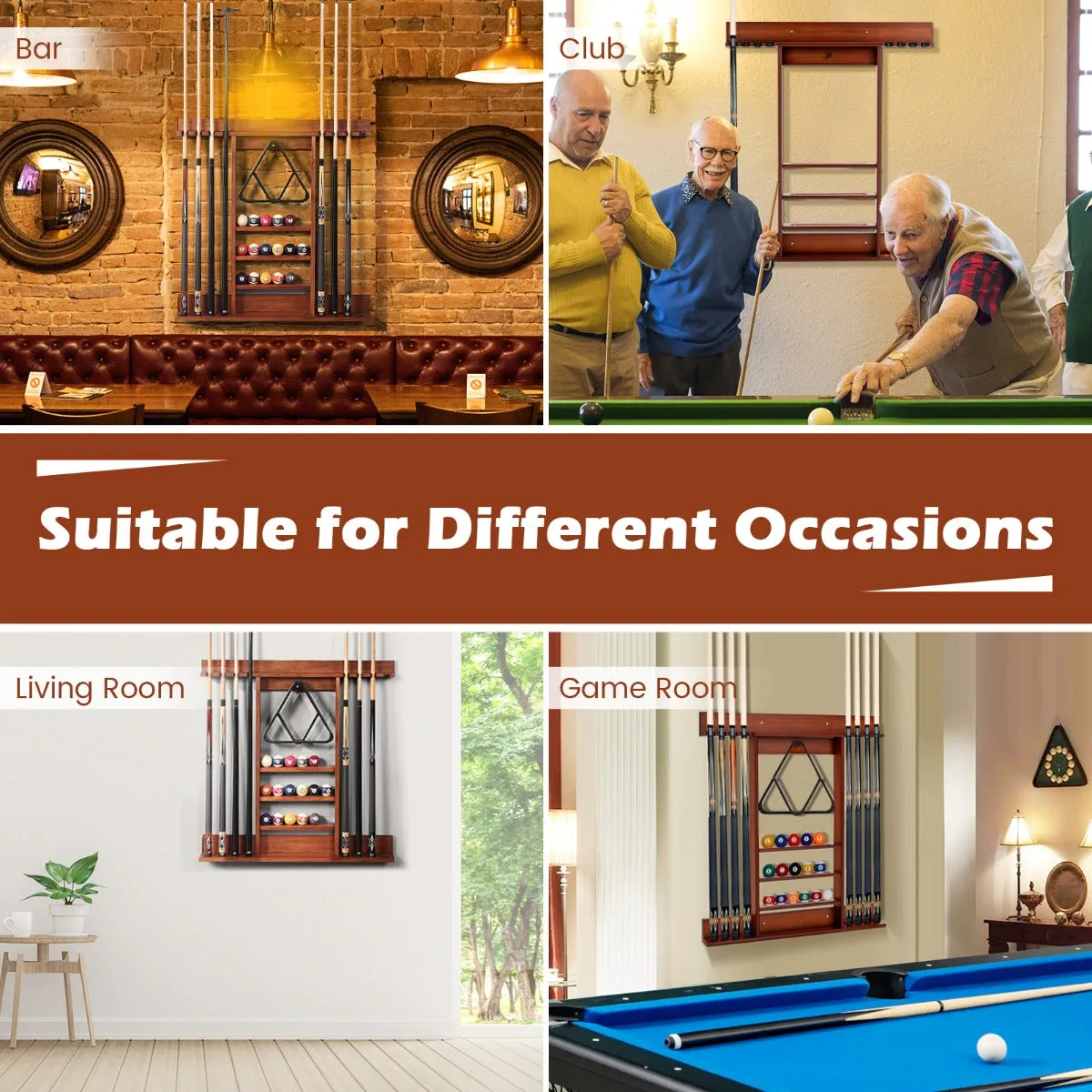 NNECW Wall Mounted Billiard Stick Holder for Club/Bar