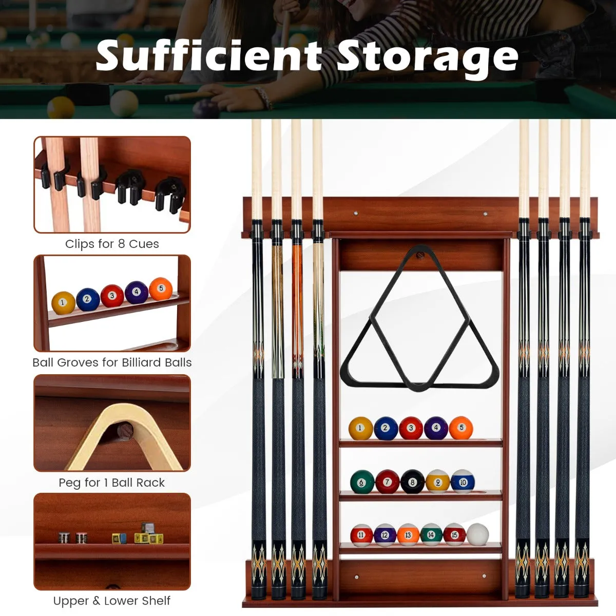 NNECW Wall Mounted Billiard Stick Holder for Club/Bar