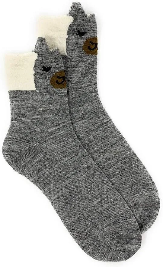 WARRIOR ALPACA SOCKS - Children's Baby Alpaca Wool Peek-A-Boo Paca Face Socks, Non-Skip Grips