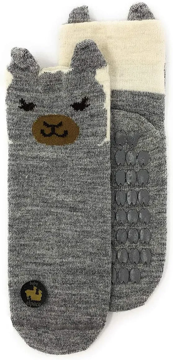 WARRIOR ALPACA SOCKS - Children's Baby Alpaca Wool Peek-A-Boo Paca Face Socks, Non-Skip Grips