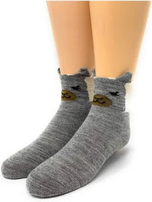 WARRIOR ALPACA SOCKS - Children's Baby Alpaca Wool Peek-A-Boo Paca Face Socks, Non-Skip Grips