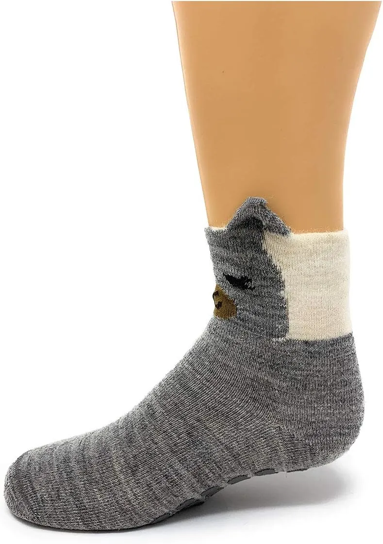 WARRIOR ALPACA SOCKS - Children's Baby Alpaca Wool Peek-A-Boo Paca Face Socks, Non-Skip Grips